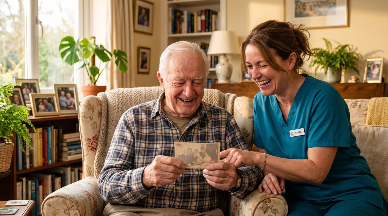Caregiver and resident sharing a warm moment at Senior Comfort